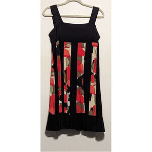 R&M Richards Black Red Beige Abstract Geometric A Line Midi Dress - Size 6P